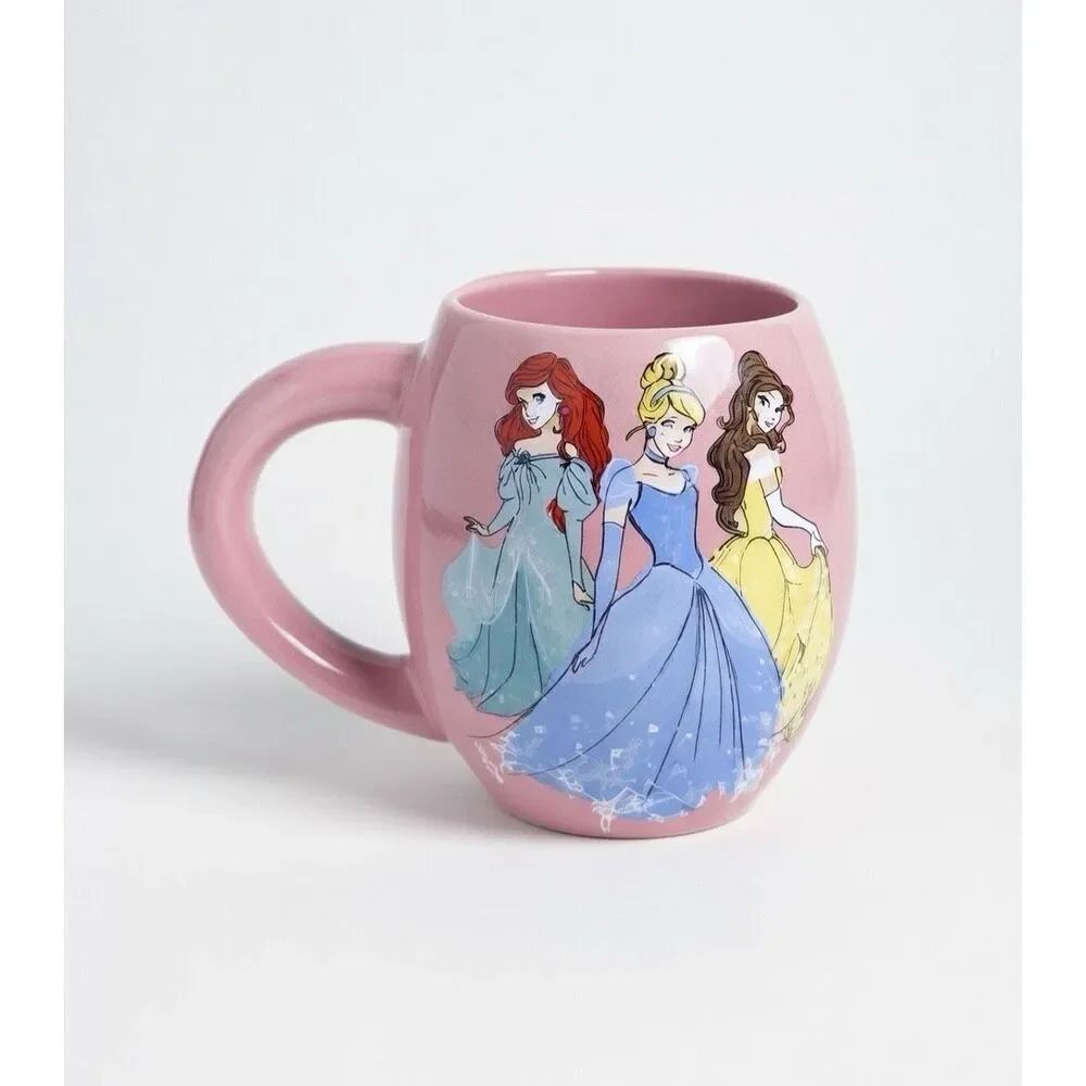 Disney Store Princess Pink 18 oz Ceramic Coffee Cup Mug Ariel Belle Cinderella